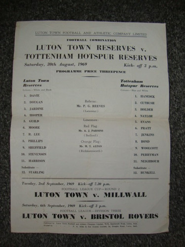 1969 luton town res spurs - res, v
